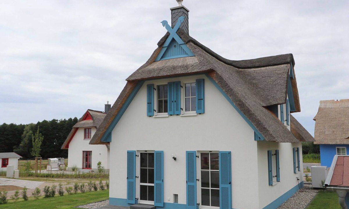 Stove House | Das Reetgedeckte Ferienhaus Seeschwalbe mit Blick auf die Historische Windmühle in Stove, ist ein Traumhaftes Urlaubsdomizil