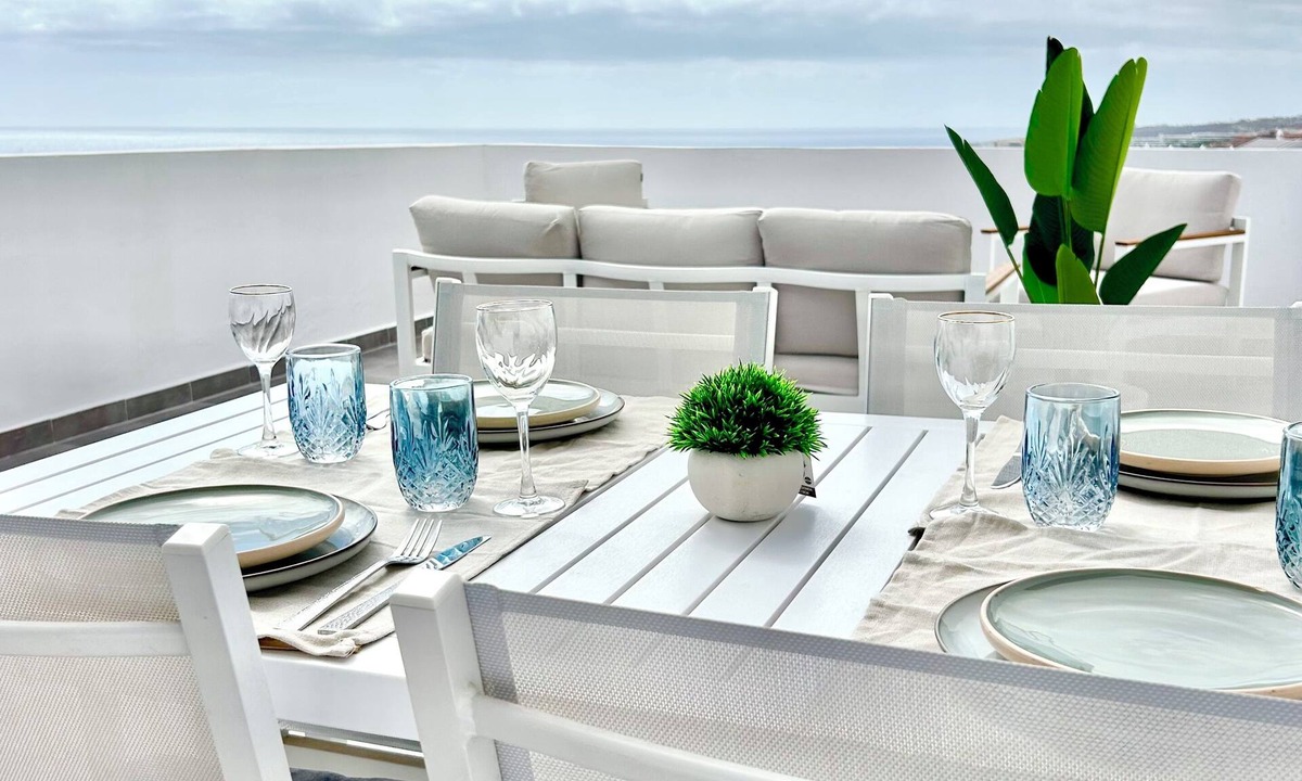 San Eugenio Apartment | Tenerife South 180 degree sea view terrace & sunset. Fully equipped