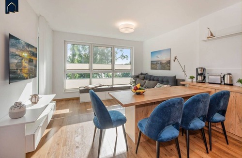 Garz Apartment | Ferienwohnung Haffblick 8 - "exklusives 61m² Apartment mit Haff-blick Ruhige Lage Balkon & Wlan