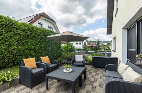 Sundern Apartment | Holiday Apartment 'Sonnenblick Und Relax' with Private Terrace, Shared Garden and Wi-Fi