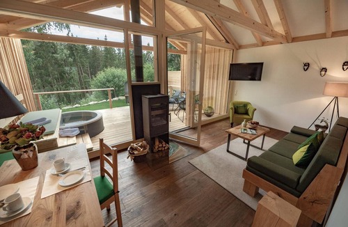 Regen Apartment | Premium Forest Chalet with a Heated Hot Tub and Private Sauna