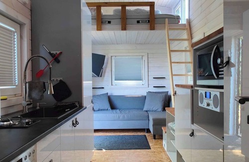 Buhlau House | Tiny house by the pond: terrace, barbecue, outdoor fireplace