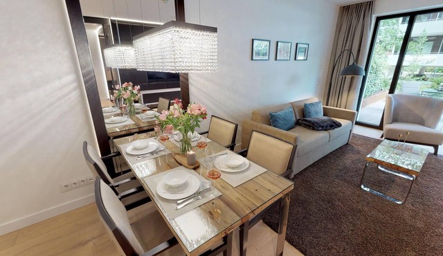 Luxury apartment 0.11 with sauna, beach chair, loungers and large terrace.
