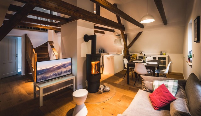 Maisonette apartment on the top floor with fireplace on the edge of the forest