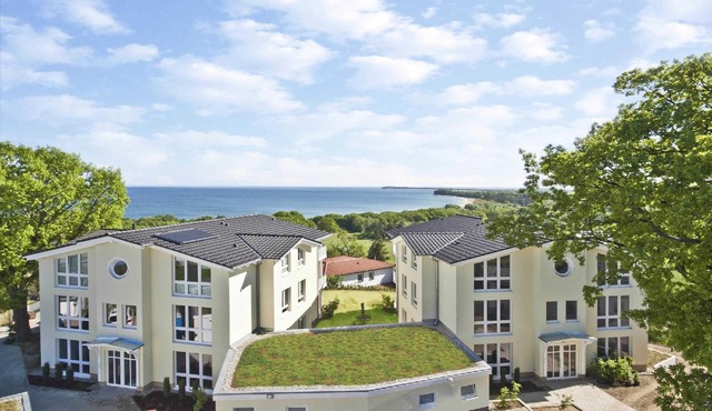 Meeresblick Residenzen FeWo 67 deluxe: Balkon, Meerblick, Sauna- u. Schwimmbadnutzung
